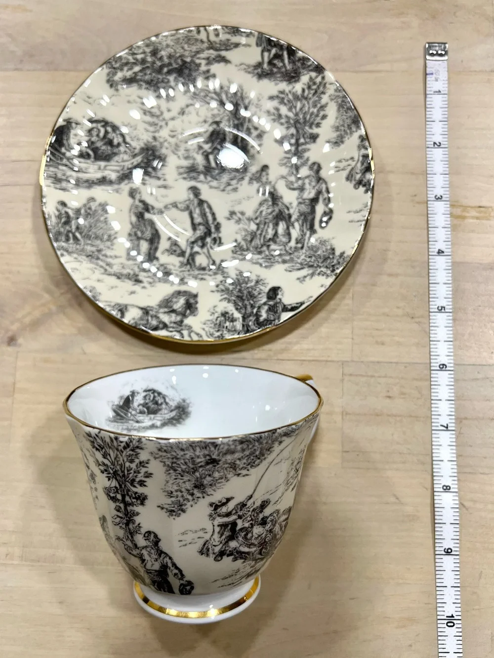 Vintage Bone China Teacup and Saucer - Toile